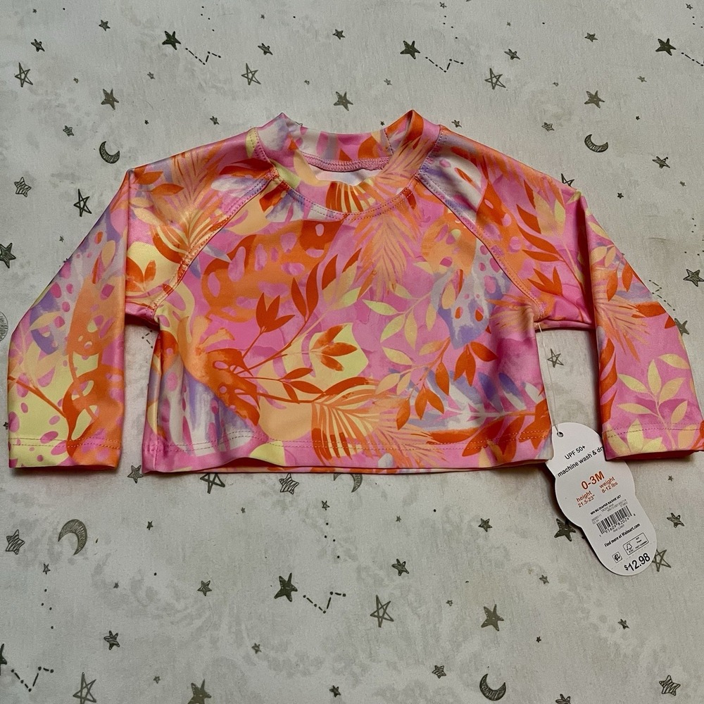 Infant Girls Wonder‎ Nation UPF 50+ Rash Guard Swim Shirt 0-3 Month Pink Floral
